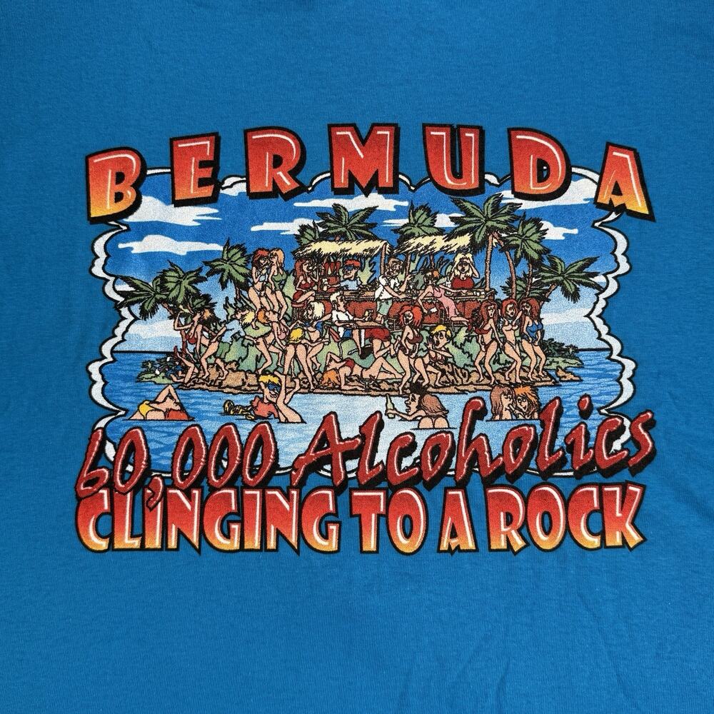 Vintage Gildan Rum Bum Beach Bar T-Shirt 2XL Men's Blue - Horseshoe Bay, Bermuda - Picture 4 of 6